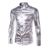 Foesce Night Club Wear Men's Dress Shirts Camisa Social Brand Slim Long Sleeve Shirt Men Coated Metallic Button Down Black Shirts