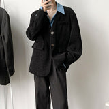 Winter Thicken Corduroy Blazer Men Fashion Social Mens Dress Jacket Korean Loose Two Piece Suit Jacket Mens Thick Formal Blazer