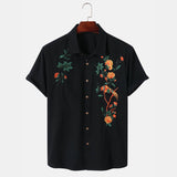 Mens Shirts Summer New Short Sleeve Men's Embroidered Loose Top Shirt Casual Fashion Lapel Men's Clothing