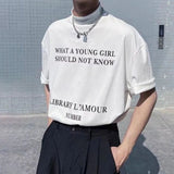 Men's Stand Collar Personalized Tee Tops Summer Trendy Korean Loose Cotton Tee Shirt Male Short Sleeve Letters Printed T-shirt