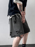 Foesce Men's Trendy Ripped Shorts Unisex Oversize Summer Casual Streetwear Pants Unisex Hip Hop Darkgray Grunge Half Trousers