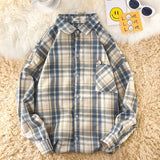Men's Plaid Long Sleeve Shirts Art Style Autumn Korean Shirt Woman Fashion Trend Casual Oversize Shirt Quality Clothing New