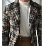 Woolen Blen Dplaid Retro Blazer Hombre  Casual  Men's Coat Slim Long Sleeve Gentleman Suit Blazers Chaquetas Hombre De Vestir