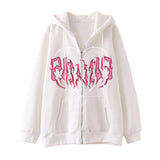 Y2k Zip Up Hoodie Women Hip Hop Heart Graffiti Letter Print Hooded Sweatshirts Female Harajuku Goth Punk Jacket Coats Streetwear