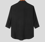 Men Shirt Printed Stand Collar 3/4 Sleeve Streetwear Casual Shirts Button Stylish Leisure Camisa Masculina S-3XL