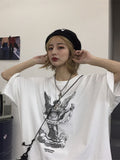 Korea Retro Shirt High Street Angel Letter Print Loose Short-sleeved T-shirt Couple Top Men and Women T-shirt Harajuku Wear