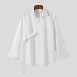 Foesce Men Casual Shirt Lapel Long Sleeve Solid Color Streetwear Fashion Irregular Shirts  Korean Leisure Men Clothing 5XL