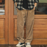 Foesce Maden Japanese Retro Loose Corduroy Pants Wide Leg Mid Waist Striped Velvet Straight Trousers Men's Winter Casual  Cargo Pants