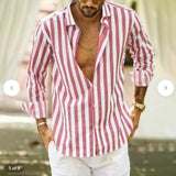 Men's Casual Blouse Shirt Stripe Printing Loose Tops Long Sleeve Tee Shirt Spring Autumn Casual Handsome Men's Shirts New