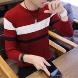 Foesce Autumn Men's Pullover Slim Fit Splicing Striped Knitted Sweaters Mens Knit Long Sleeve Brand Clothing Casual Newest High Quality