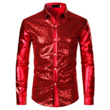 Foesce Night Club Wear Men's Dress Shirts Camisa Social Brand Slim Long Sleeve Shirt Men Coated Metallic Button Down Black Shirts