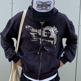 Foesce Hip Hop  Men's Hoodies Sweatshirt Women Punk Sport Loose Coat  Anime Print Gothic Streetwear Long Sleeve Street Zip Y2k Hoodie