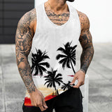 Foesce Men's Hawaii Palm Tree Printed Sleeveless Tee Tank Tops Summer Casual Beach Vest O Neck Shirt Men Gym Clothing Bodybuilding