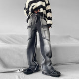 Y2K Men's Jeans Streetwear Spring Summer Fashion Patch Pockets Loose Straight Denim Trousers For Men Trend Jean Cargo Pants