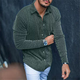 Fall 2 Mens Corduroy Shirt Leisure Long Sleeve Button-down Turn-down Collar Slim Tops Cardigan For Men Spring Fashion Solid Shirts