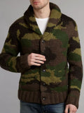 Men's Fashion Casual Knitted Coat Personality Autumn Winter New Trendy Camouflage Sweater Lapel Long Sleeve Clothes