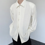 Medieval Retro Pleated Long Sleeve Men's Shirt Fashion Solid Color Single Breasted Male Tops Korean Casual Camisa
