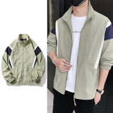 Spring New Patchwork Jacket Men Fashion Streetwear Casual Coat Green Black Stand Collar Harajuku Windbreaker Outwear