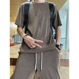 Men's Elastic silky Casual 2-Piece Set Loose Straight Pleated Sports Pants Summer Thin Section Handsome Drape Suit Mens Clothing