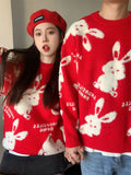Luxury Lamb Fleece Bunny Rabbit Embroidery Sweaters Unisex Couples Thicken Winter O-neck Pullover Goth Streetwear Kawaii Clothes