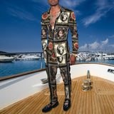 Men's slim long sleeve shirt Business shirt Men's retro style sequin formal shirt and trousers Business casual two-piece suit