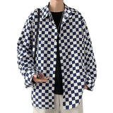 Spring Oversize Checkerboard Shirts Men Clothing Baggy Blouse Fashion Korean Street Long Sleeve Button Coat Tops Male Plus Size