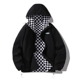 Autumn Oversize Reversible Jacket Men Hooded Windbreaker Fashion Causal Street Zip Up Coat Checkerboard Outerwear Clothing Male