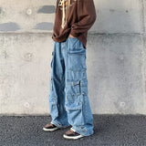 High Street Denim Trousers Men's Overalls Safari Style Multi Pockets Male Cargo Pants Casual Spring Fashion New