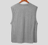 Men Vests Knitted Solid Color Round Neck Sleeveless Split Hem Casual Waistcoats Men Streetwear Button Tank Tops 5XL