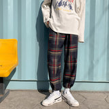 Men's Plaid Casual Pants Men's Korean Version Of The Trend Of Loose Beam Feet Tide Brand Ins Nine-point Pants Harajuku Style