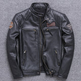 Foesce Biker Popular motor style Vintage men's quality genuine leather Jacket slim 100% natural cowhide coat.Dermis