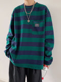 High Street Shirts Spring Autumn New Youth Large Size Striped Long-sleeved T-shirt Men's Korean Loose Trend Couple Men Tops