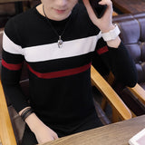 Foesce Autumn Men's Pullover Slim Fit Splicing Striped Knitted Sweaters Mens Knit Long Sleeve Brand Clothing Casual Newest High Quality