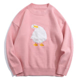 Harajuku Sweater Pullover Men Crooked Duck Print Knitted Sweaters Loose Jumpers Fashion Casual Spring Sweater Pullover Women