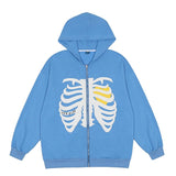 Foesce Oversized Skeleton Zip Up Hoodie Jacket Men Streetwear Gothic Foam Printing Hooded Sweatshirts Thin Unisex New Spring Autumn