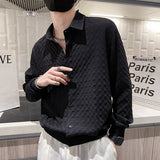Summer Plaid Shirts Men Loose Long Sleeve Casual Shirt Black/white Single-breasted Social Party Tuxedo Blouse Men Clothing