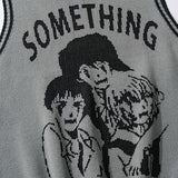 College Knitted Vest Sweaters Men Women Street Hip Hop Casual Band Cartoons Anime Pattern O-neck Sleeveless Sweaters Tops