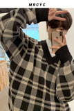 Autumn Winter Men's Fashion V-neck Plaid Sweater Tops Men Korean V-neck Knitted Tops Male Long Sleeve Loose Jumpers