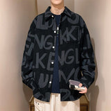 Korean Men's Long Sleeve Overszied Shirt Corduroy Casual Blouses Top Letter Printed Streetwear Man Shirts