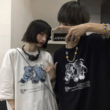 Kawaii punk shirt Harajuku bf Japan cartoon bear print short-sleeved t-shirt men women Korean oversize couple streetwear tops