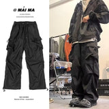 Black Cargo Pants for Men Hip Hop Gray Cargo Trousers Male Red Spring Cotton Loose Casual Streetwear Hip Hop Pocket