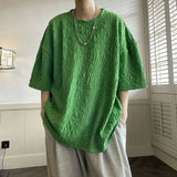 Design Crumple Novelty Men O Neck Short Sleeve Streetwear New Korean Fashion Tops Casual Harajuku Oversized T Shirt Unisex