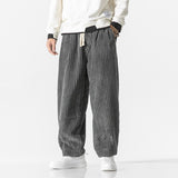 Foesce Chinoiserie Belt Fashion Loose Casual Men's Harajuku Corduroy Sports Pants Jogging Pants Plus Size Couple Ladies Harem Pants