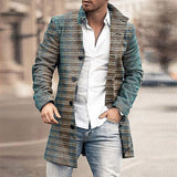 Winter Men Fashion Graphic Printing Woolen Coats Leisure Turn-down Collar Button-up Long Sleeve Jacket Mens Fall Trend Outerwear