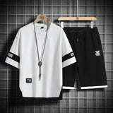 Summer Black White Tracksuits For Men's Set Sleeves T-Shirt + Shorts Sportswear Brand Sporting Suit Oversize 5XL