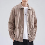 Foesce Men's New Casual Shirt Japanese Retro Workwear Jacket Spring and Autumn Lapel Waffle Coat Multi-Pocket Thin Top Fashion