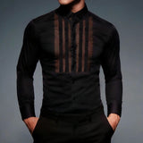 Spring Summer Fashion Patchwork Hollow Out Shirts Mens Sexy See Through Mesh Tops Men Clothes Streetwear Leisure Men Shirt