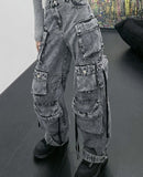 Foesce-High Street Men's Jeans Washed Denim Multi Pockets Solid Color Personalized Casual Male Pants Autumn Tide New