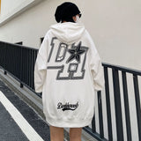 Women Clothing black Vintage Street Sweatshirt Hoodie Letter Printing Long Sleeves Casual Warm Oversize Baggy Ladies Tops Autumn