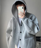 Foesce Loose Hooded Sweater Korean Fashion 2023 New Autumn Winter Single Breasted Long Sleeve Male Men Jacket Casual